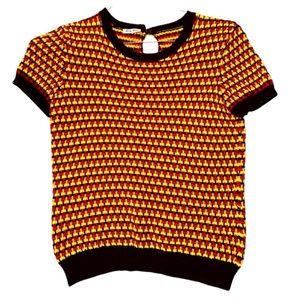 VTG 1970s Miu Miu Short Sleeve Knit Graphic Print Sweater, Size IT 42